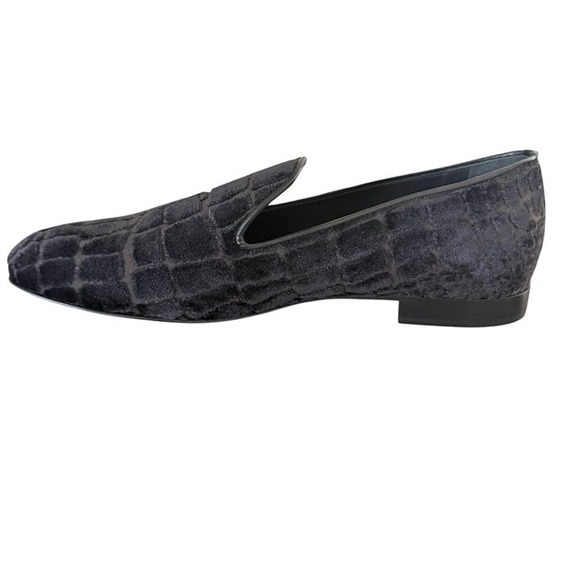 Versace 1003792‎ Men\'s Gray Velvet Croc-embossed Slippers Shoes, 45 main image 8